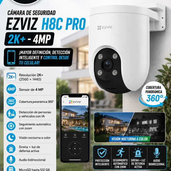 CAMARA EZVIZ H8C PRO 2K+ 4MP , WIFI  QHD 360° Exterior