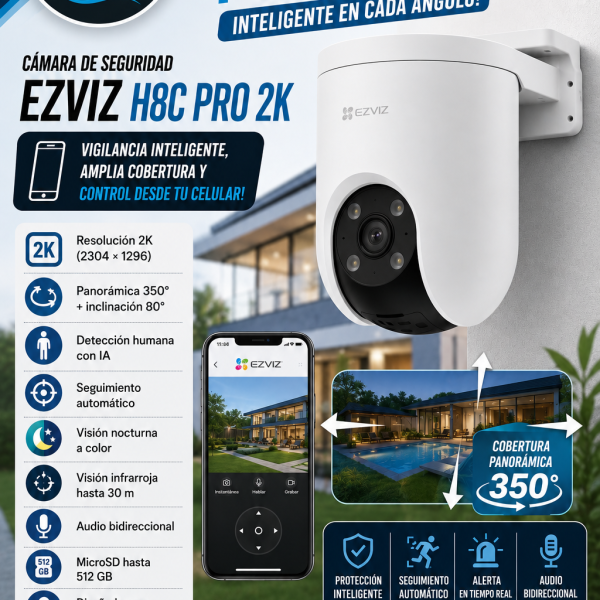 CAMARA EZVIZ H8C PRO 2K  ,WIFI 3MP 360°