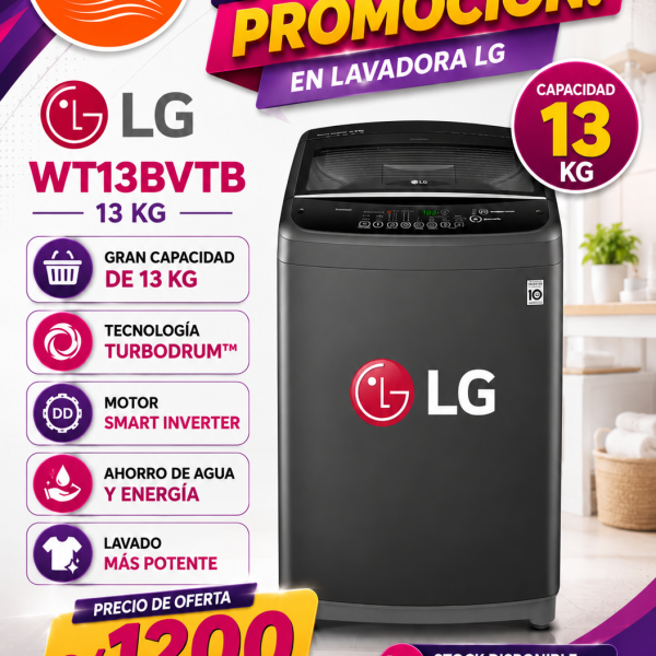 LAVADORA LG 13 KG WT13BVTB CARGA SUPERIOR TURBODRUM NEGRO