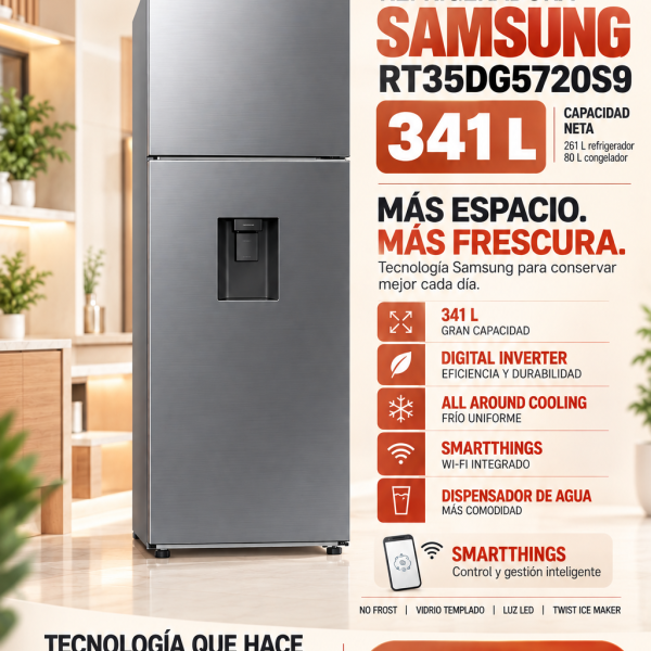 REFRIGERADORA SAMSUNG RT35DG5720S9 341L TOP FREEZER ALL-AROUND COOLING