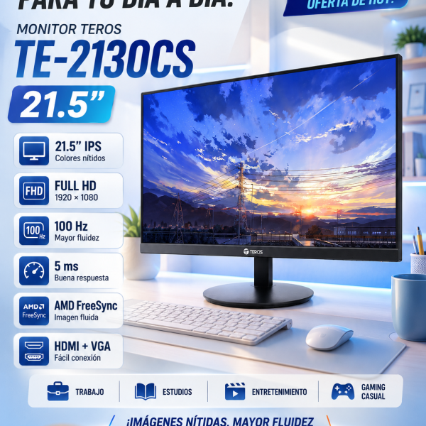 MONITOR PLANO TEROS TE-2130CS 21.5" FHD IPS 100Hz 5ms HDMI VGA