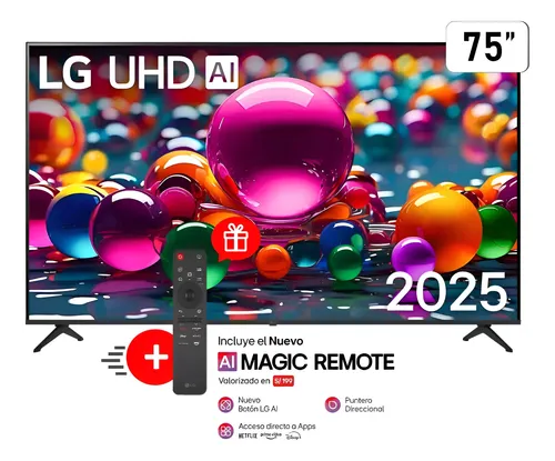 TELEVISOR LG 75UA8050PSA 75" UHD AI UA80 4K Smart TV 2025 CON CONTROL MAGICO