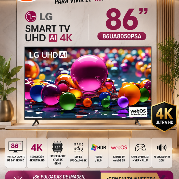 TELEVISOR LG 86" 86UA8050PSA  UHD AI  UA80 4K Smart TV 2025 CON CONTROL MAGICO