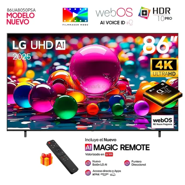 TELEVISOR LG 86UA8050PSA  86" UHD AI  UA80 4K Smart TV 2025 CON CONTROL MAGICO