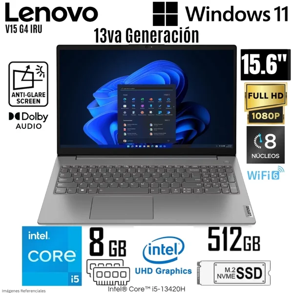 LAPTO LENOVO V15 G4 IRV INTEL CORE I5 13TH, 8GB,512GB, 15.6"