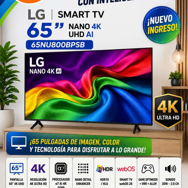 TELEVISORES LG 65 "NU80 NANO 4K UHD AI Smart TV 2026