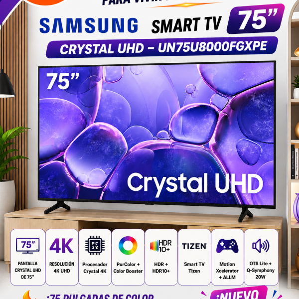Televisor Samsung 75" UN75U8000FGXPE Crystal UHD Tizen 8.0 UHD 4K