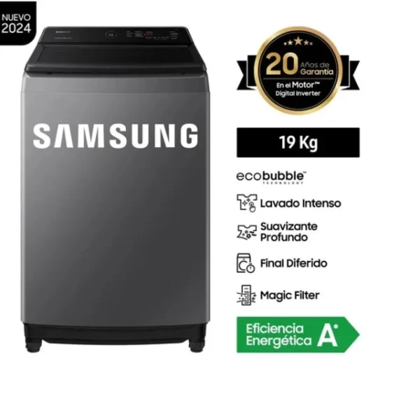 LAVADORA SAMSUNG 19 Kg WA40F19E7C GRIS