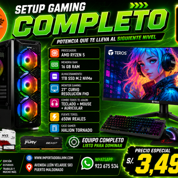 COMPUTADORA GAMING AMD RYZEN 5, MONITOR 27", 16GB, SSD 1TB, WIFI, BLUETOOTH