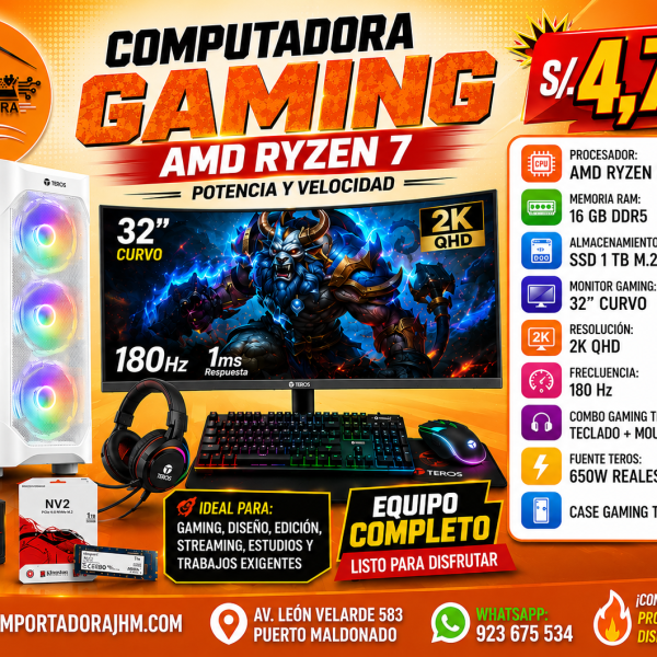 COMPUTADORA GAMING AMD RYZEN 7 – POTENCIA Y VELOCIDAD