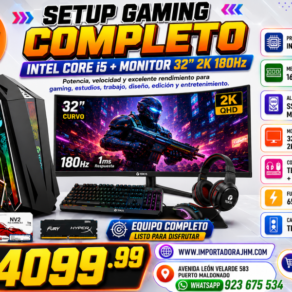 COMPUTADORA GAMING INTEL CORE i5, 16GB RAM, SS 1TB ,MONITOR TEROS DE 32"