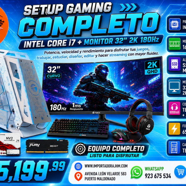 COMPUTADORA GAMING INTEL CORE i7, MONITOR 32" TE-1311G 16RAM DDR5, 1TB SSD, WIFI, BLUETOOTH