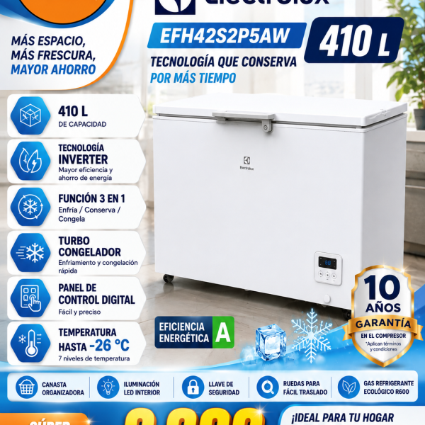 CONGELADORA ELECTROLUX EFH42S2P5AW 410 LITROS INVERTER TRIPLE ACCION MOTOR TURBO