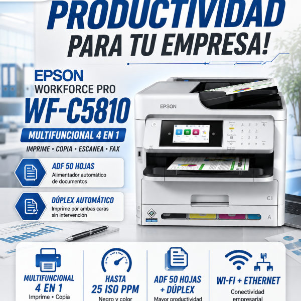 IMPRESORA EPSON WORKFORCE PRO WF-C5810 ,Imprime/Escanea/Copia/Fax/LAN/WiFi.