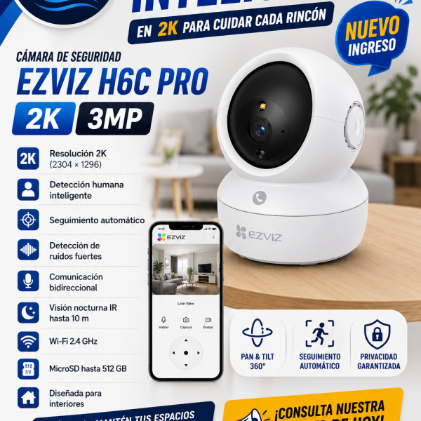 CAMARA EZVIZ H6C PRO 2K 3MP,Wifi,360° ,Audio Bidireccional Blanco