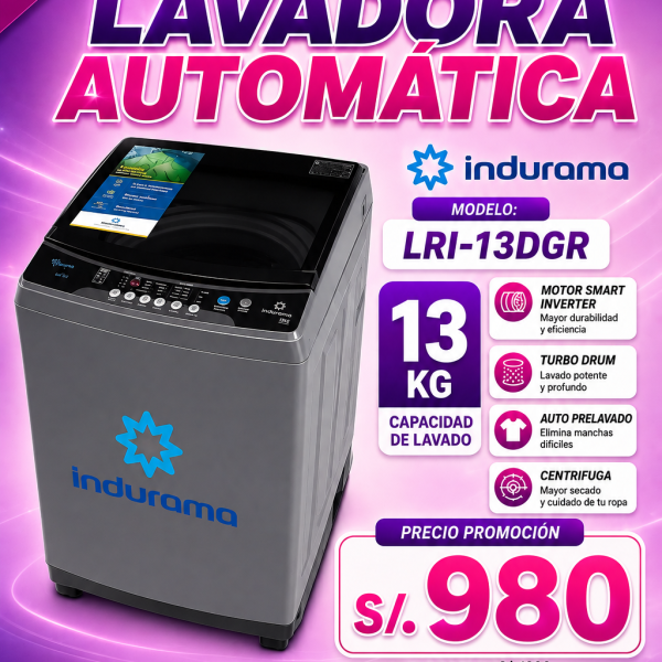 LAVADORA INDURAMA LRI-13DGR 13KG