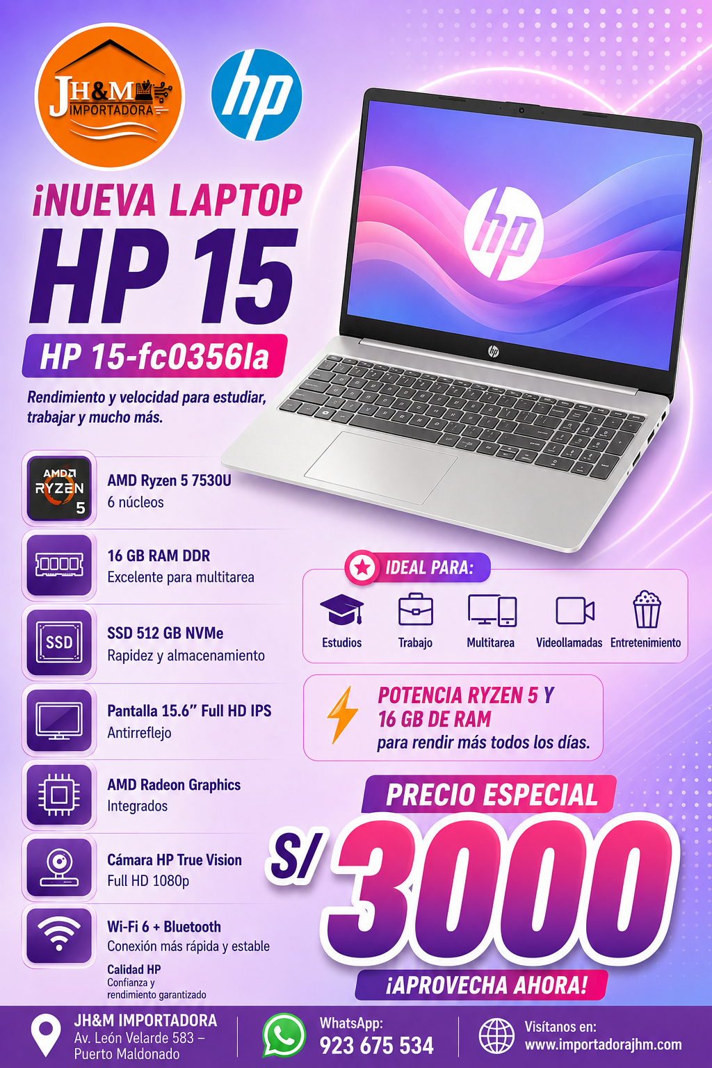 LAPTOP HP 15-FCO356LA RYZEN 5