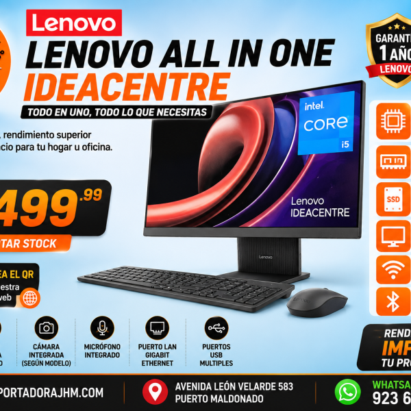 COMPUTADORA LENOVO ALL-IN-ONE IDEACENTRE , INTEL CORI i5 13420H 4.6Hz 16RAM, 512SSD, 27" WIFI, BLUETOOTH