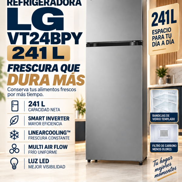 REFRIGERADORA LG VT24BPY 241L , SMART INVERTER , LUZ LED INTERNO , MULTI AIR FLOW