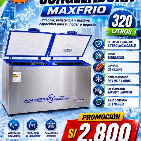 CONGELADORA MAXFRIO KBB2-320,PLANCHA DE ACERO , 320LT,DOBLE PUERTA