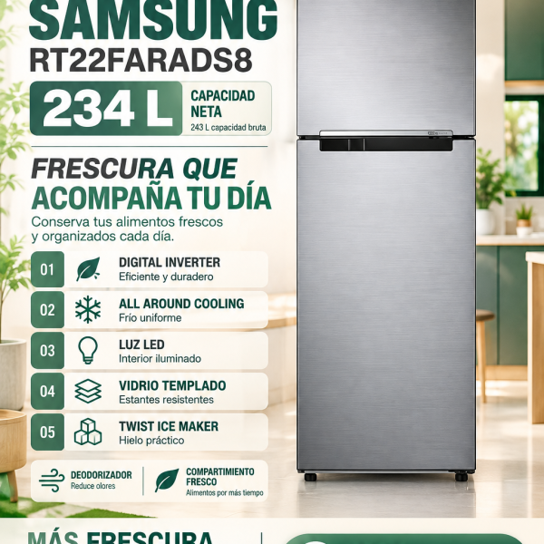 REFRIGERADORA SAMSUNG RT22FARADS8 234L