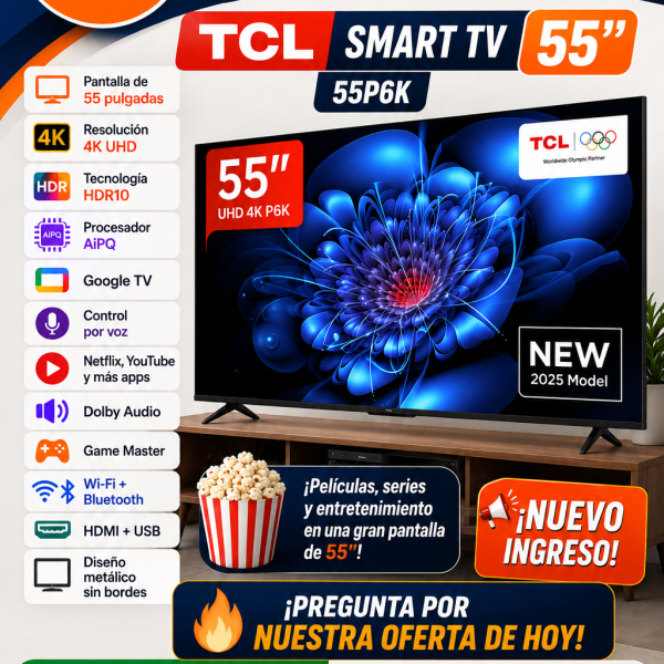 TELEVISON TCL  55 ”55P6K ,4K UHD ,3 HDMI