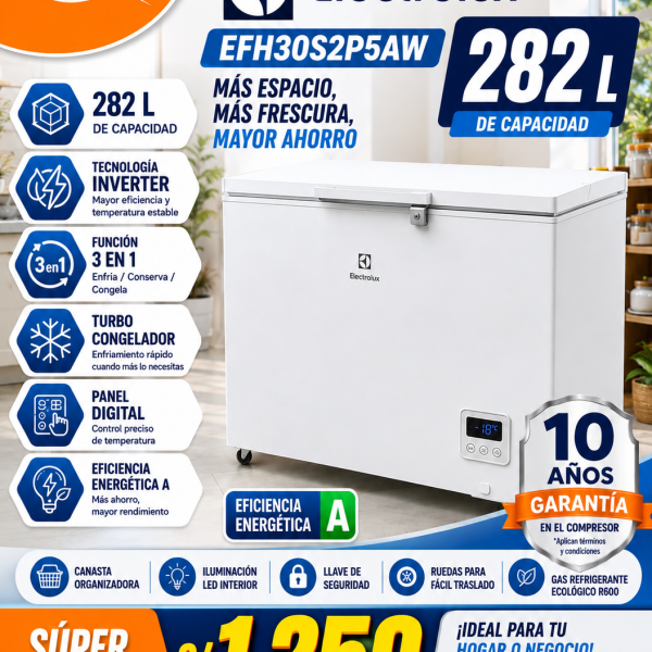 CONGELADORA ELECTROLUX EFH30S2P5AW 282 LITROS INVERTER TRIPLE ACCION