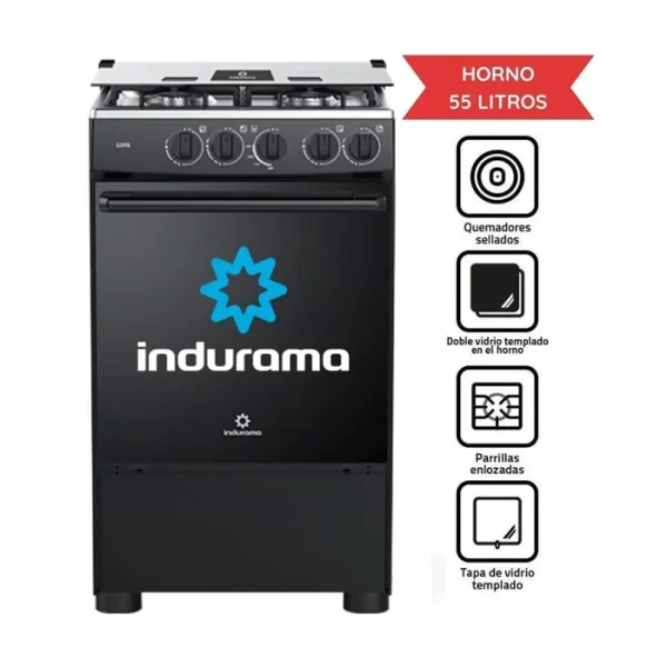 COCINA INDURAMA GOYA COLOR NEGRO 4 HORNILLAS