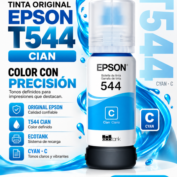 TINTA EPSON T544 COLOR CIAN , CONTENIDO 65ml.