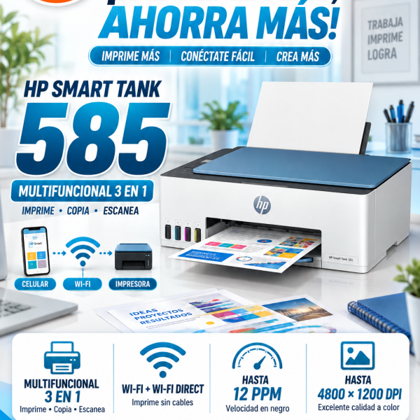 IMPRESORA HP SMART TANK 585 ,WiFi USB