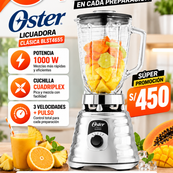 LICUADORA OSTER BLST4655  ,POTENCIA DE 1000W , 3 VELOCIDADES , CUCHILLA , COLORES ROJO, PLATA, NEGRO