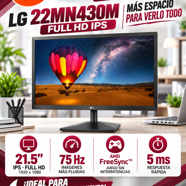 MONITOR LG 22MN430M, 21.5" , IPS , FULL HD , 75 HZ , VGA , HDMI , AMD FreeSync