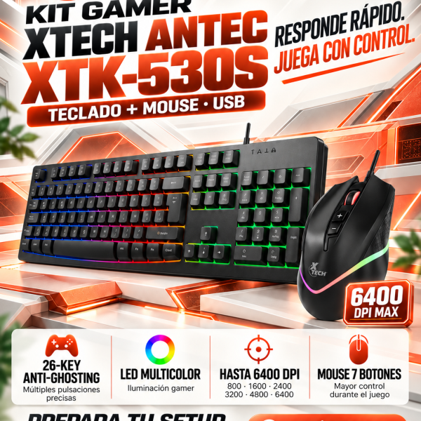 TECLADO GAMER XTECH ANTEC XTK-530S , ALÁMBRICO, LED MULTICOLOR, ANTI-GHOSTING